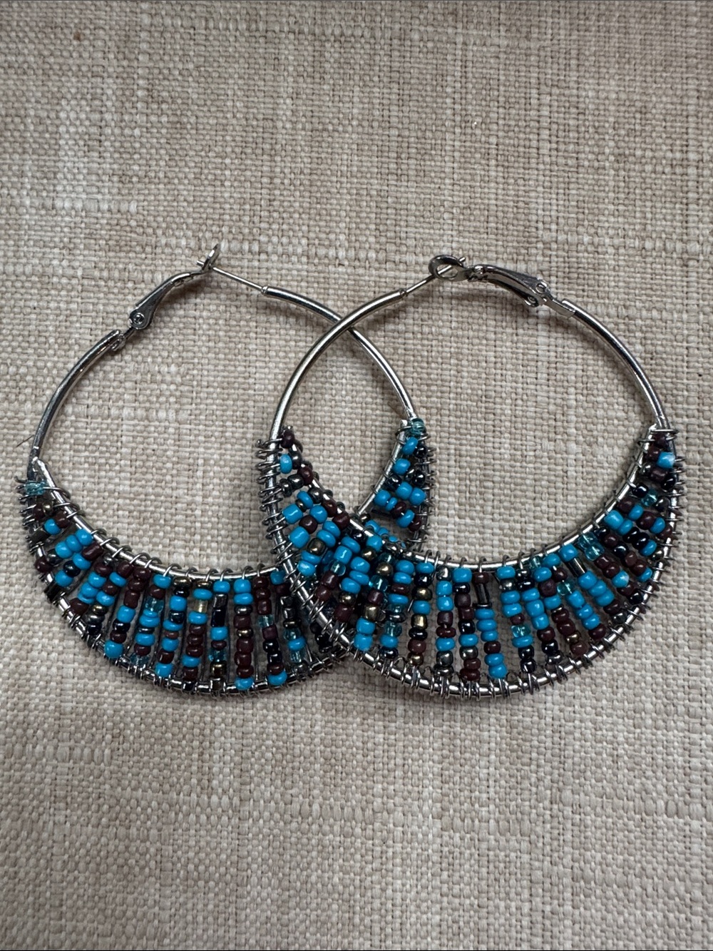 Turquoise Beaded Hoop Earrings - Women Jewelry
